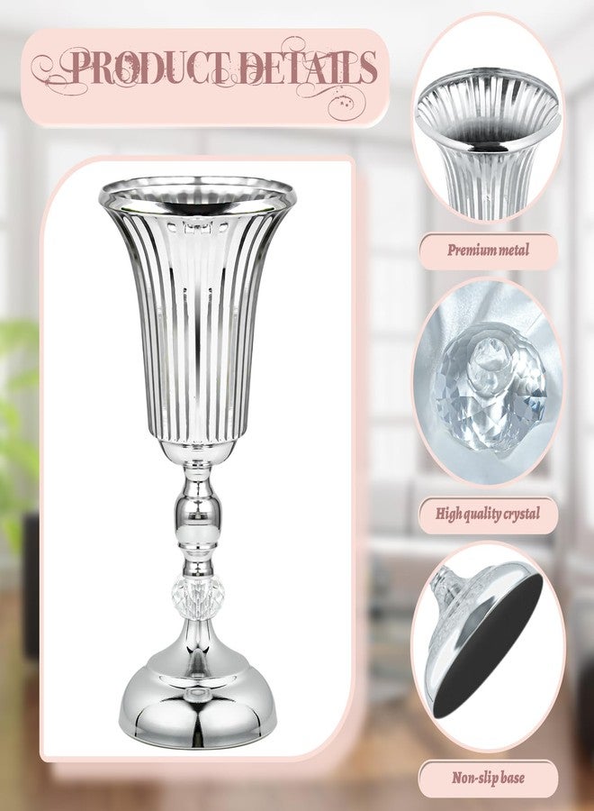 kolnlala 2PCS Silver Metal Flower Trumpet Stripe Vases Crystal Table Centerpieces Artificial Flower Arrangements for Anniversary Celebration/Wedding/Party/Birthday Event Aisle Home Decor - Image 3